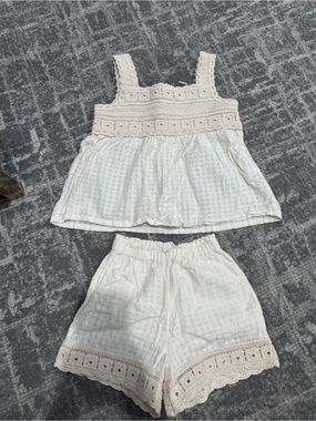 Zara Cream Crocheted Tank Top and Shorts Set